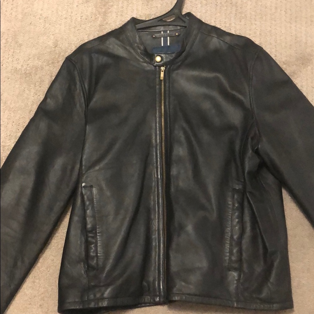 Black Cole Haan Lambskin Leather Moto Jacket